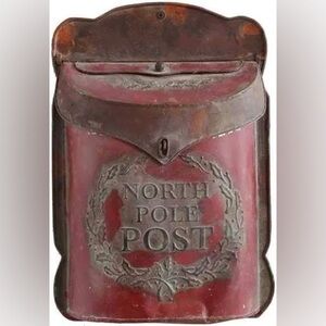 CREATIVE  Co-Op Santa’s NORTH POLE POST Tin Mailbox Vintage Look